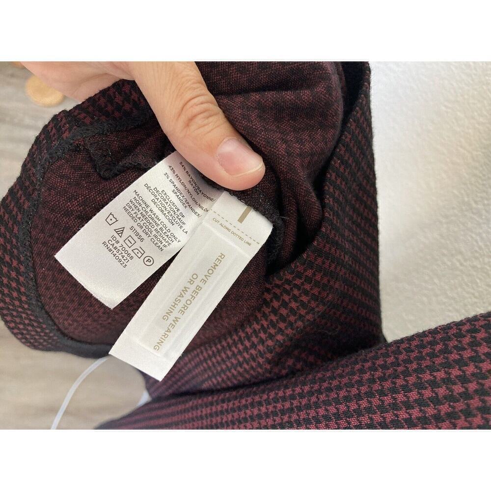 NWOT LOFT Houndtooth Mini Dress size 14 red and black ruffle neck holiday - Picture 6 of 7